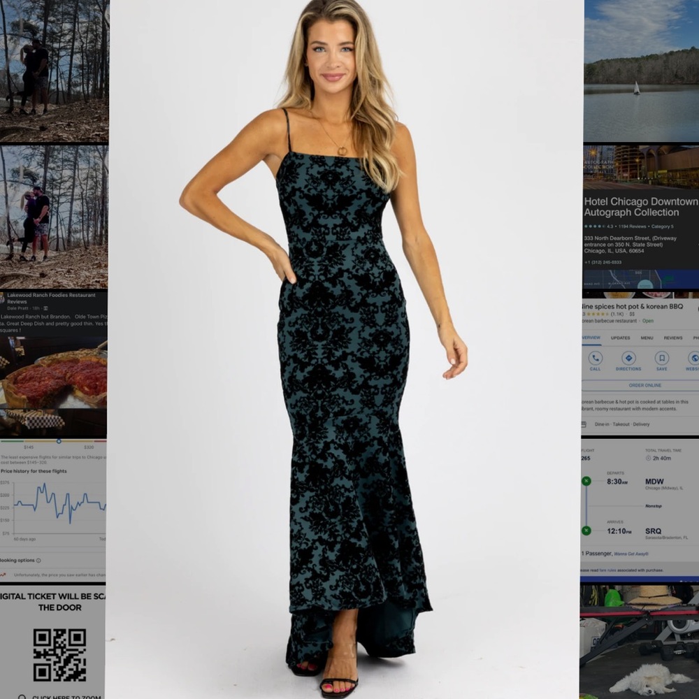 Hunter Green Floral Suede maxi dress